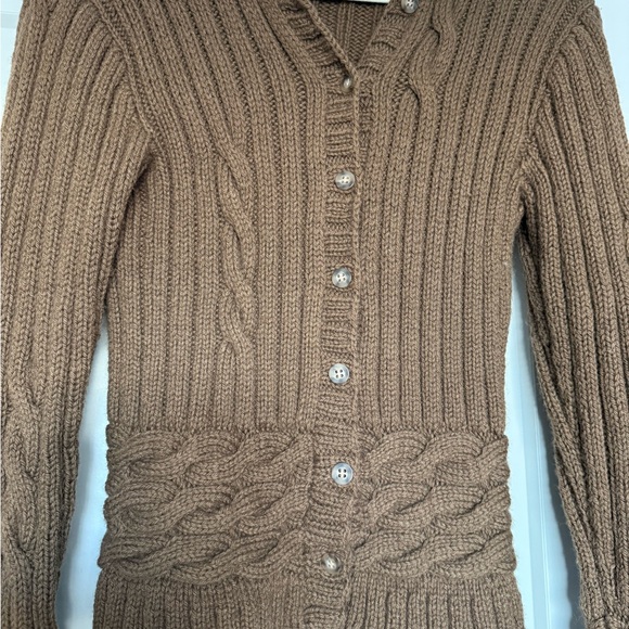 Handmade Handknit Brown Cable Knit Women's Sweater - Picture 4 of 6